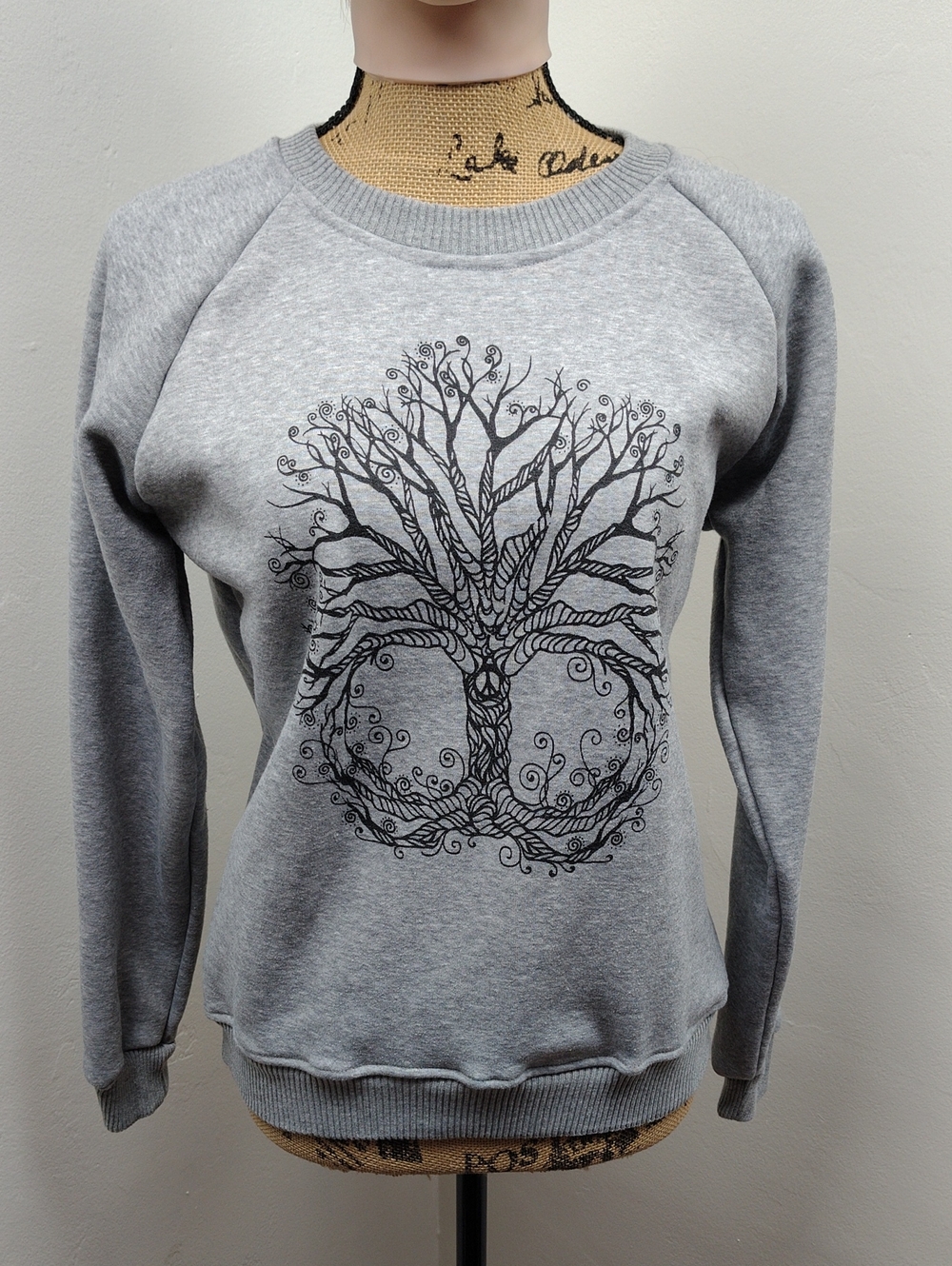 Paths of the Spirit Gray Crewneck Sweater with Tree Of Life Graphic Women Size S